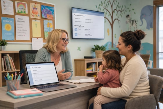 Childcare director managing tuition payments