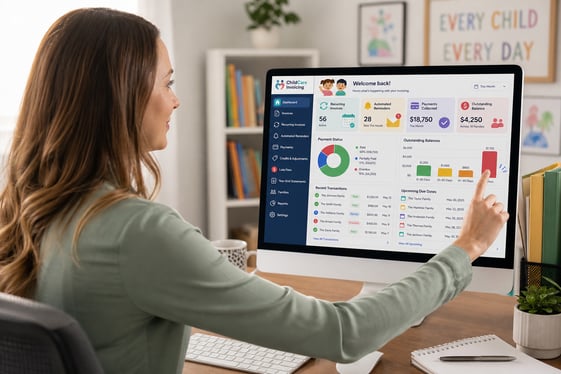 Childcare director using childcare invoicing software
