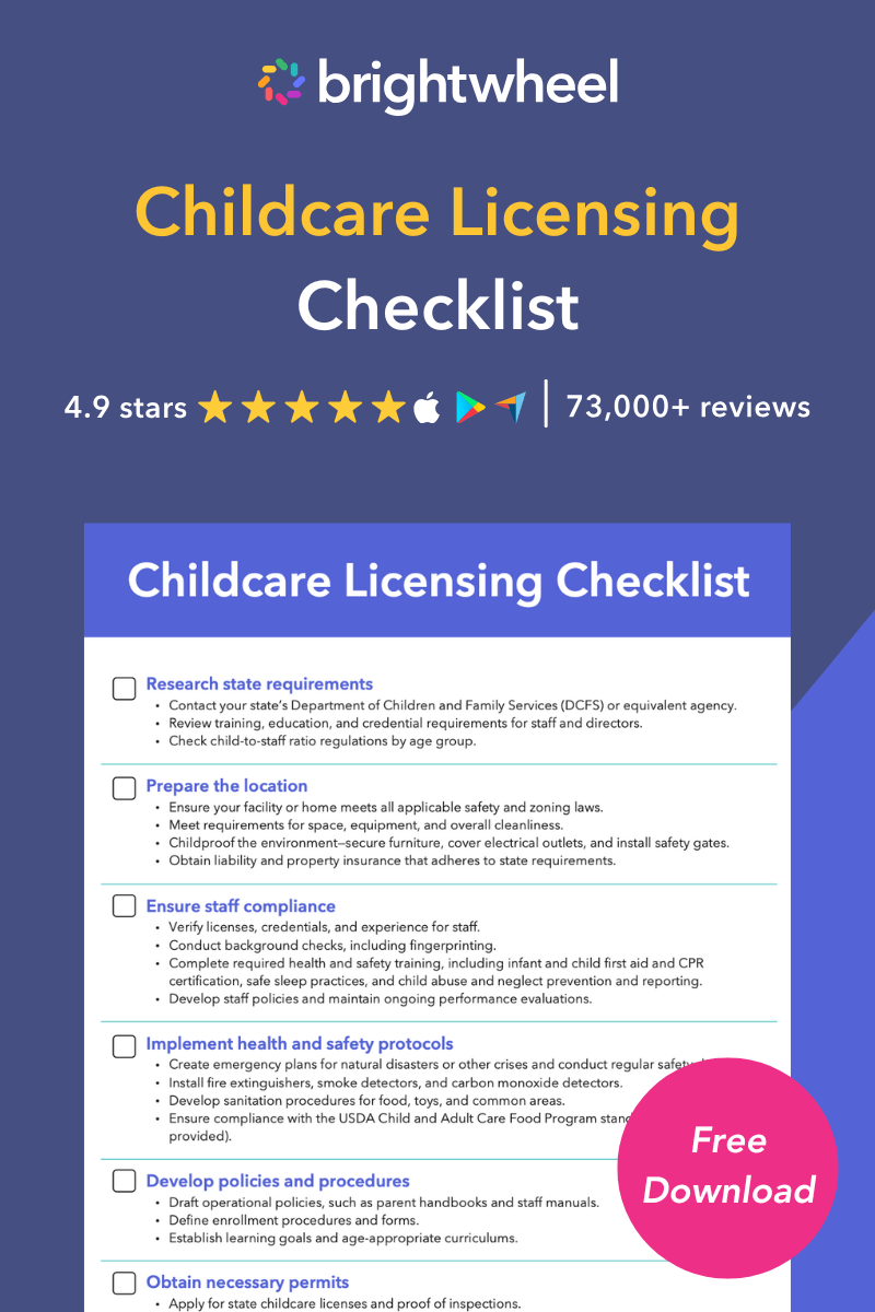 A sidebar banner that promotes a free Childcare Licensing Checklist.