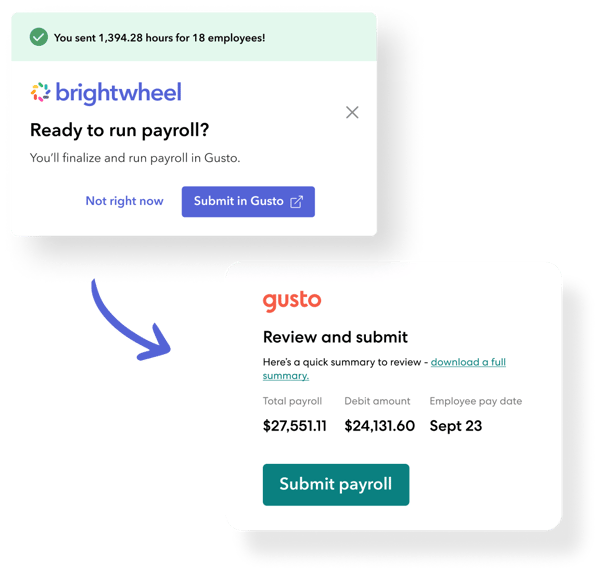 brightwheel payroll + Gusto