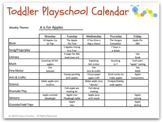 A is for Apples toddler lesson plan template