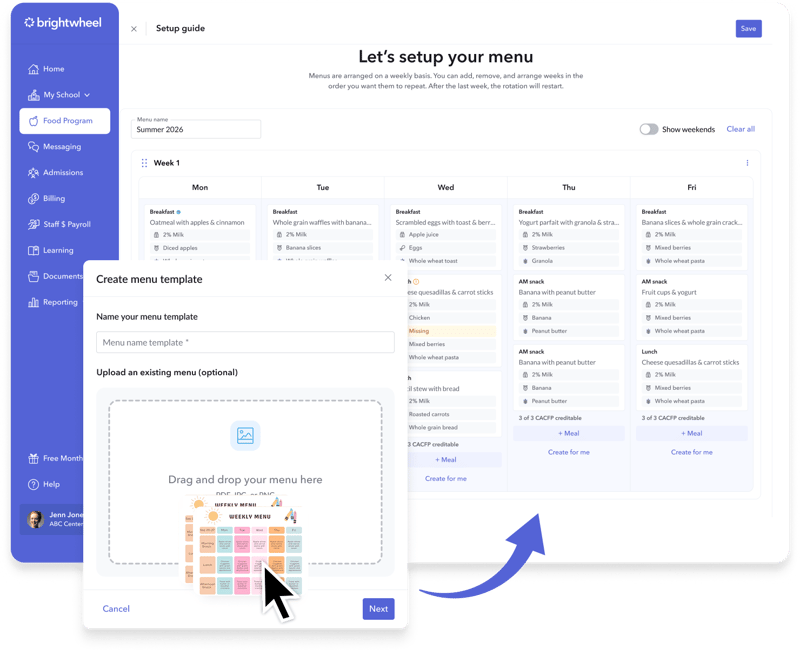 Upload menu still