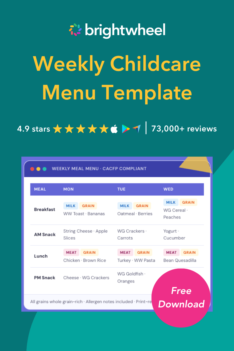 Weekly Childcare Menu Template - brightwheel Weekly Childcare Menu Template - brightwheel