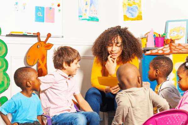 Teacher reading to preschool children in the classroom