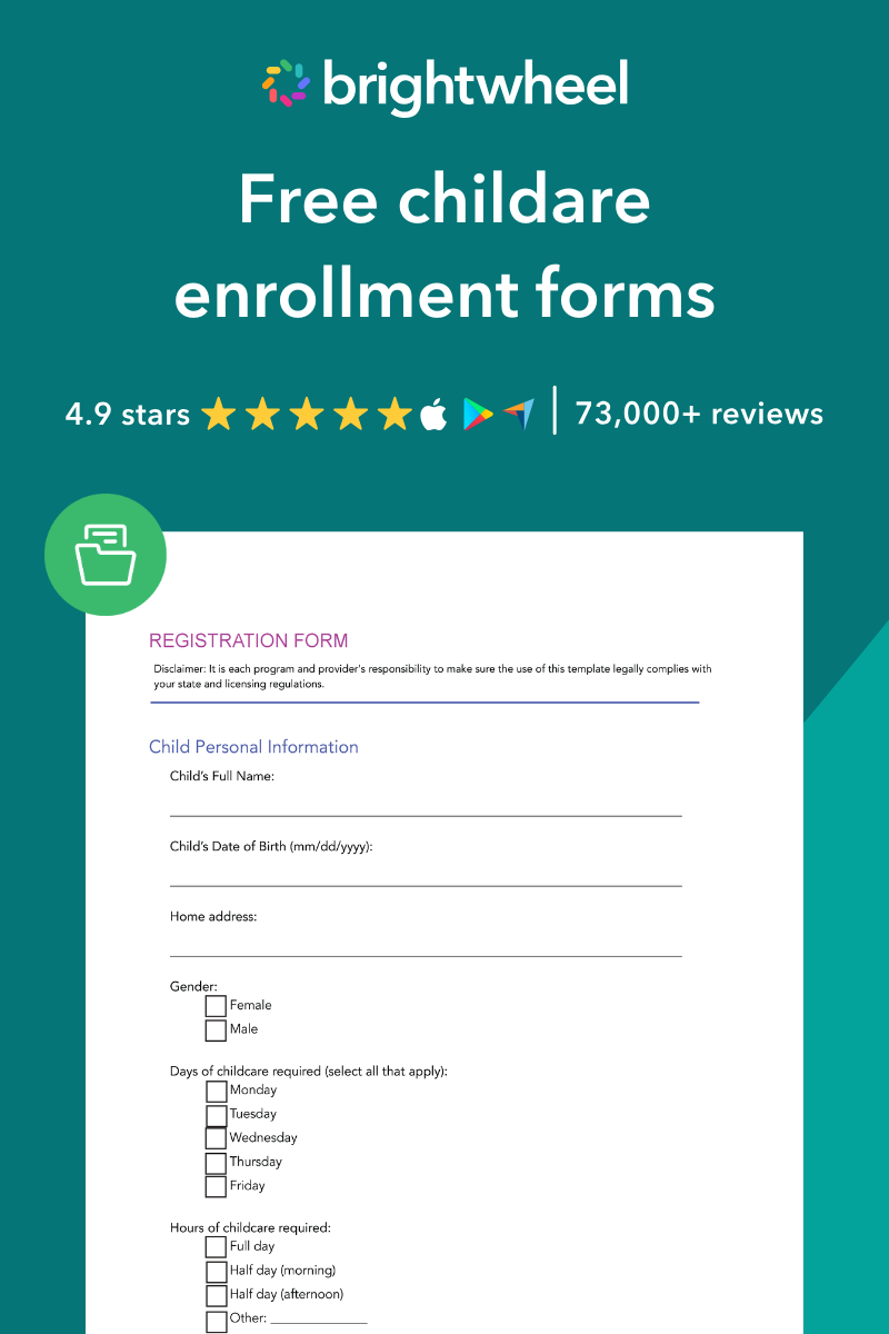 Childcare enrollment forms template - brightwheel