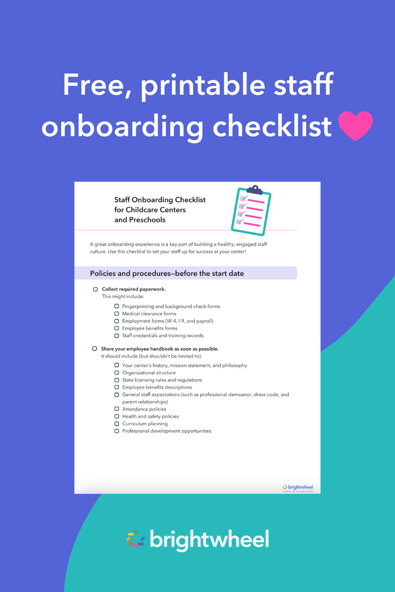 Get your free staff onboarding checklist - brightwheel