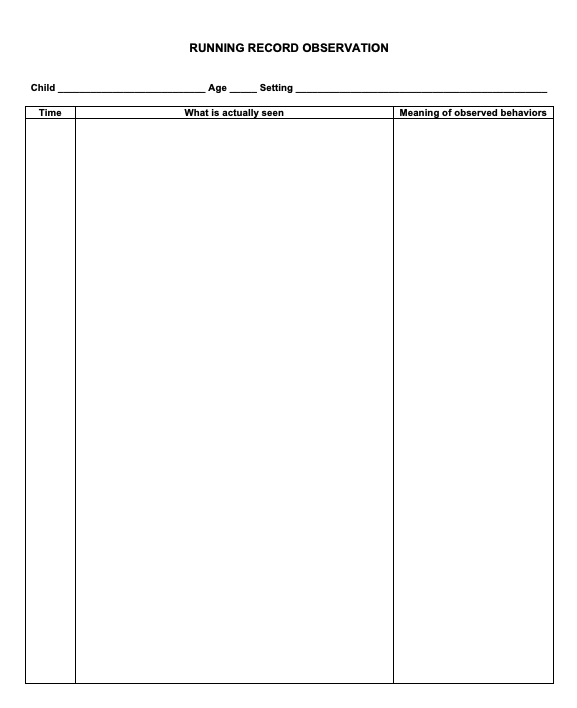 running record observation template