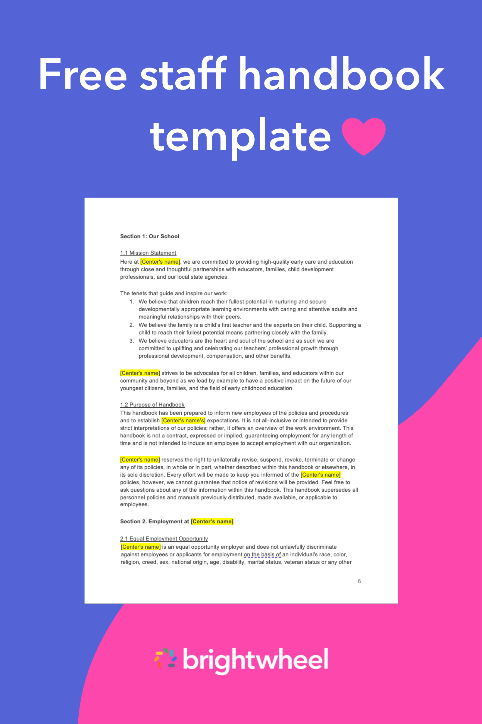 Download our free Staff Handbook Template - brightwheel