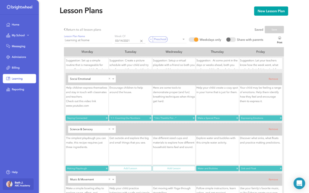 Early childhood curriculum and lesson planning | brightwheel