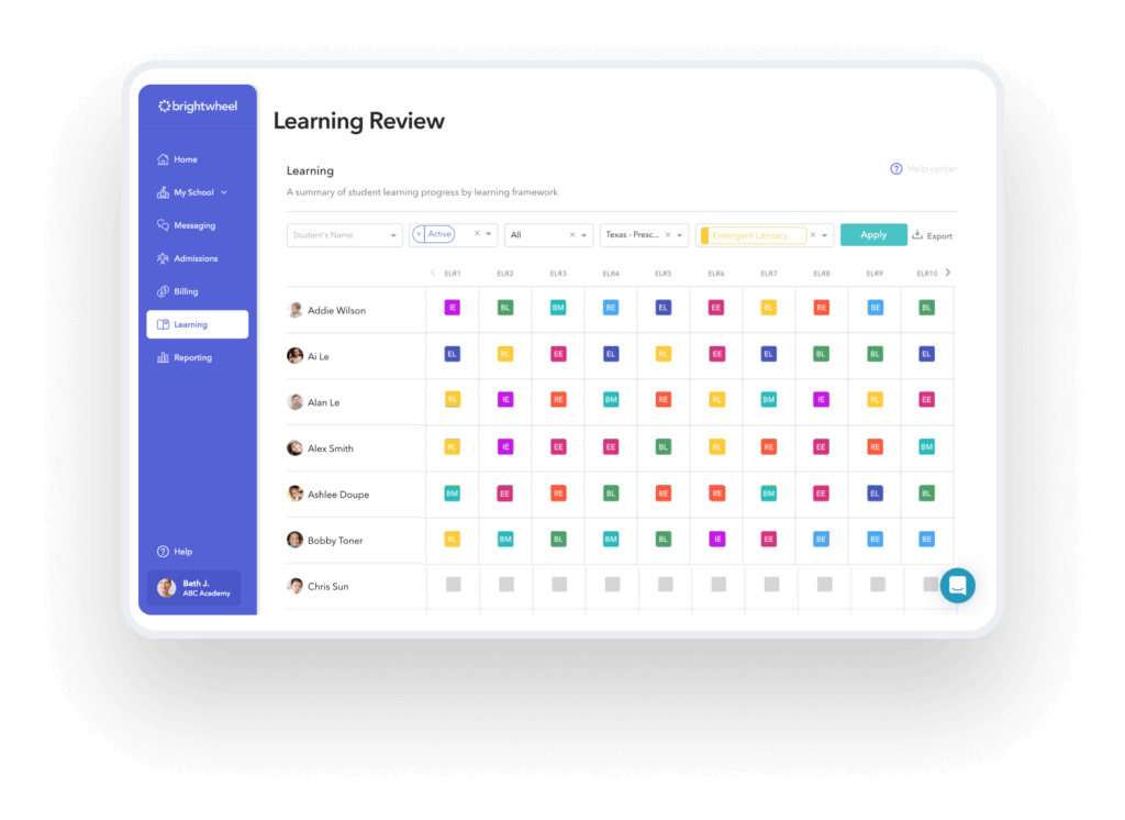 A screen image of brightwheel app that showcases lesson planning features